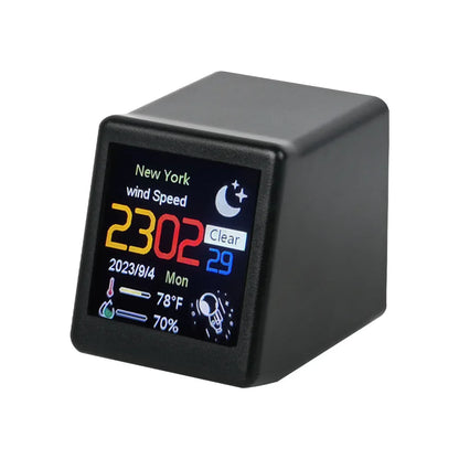 Small Portable Smart WiFi Weather Station – Temperature, Humidity, Time & Alarm Clock, Desktop Display Decoration
