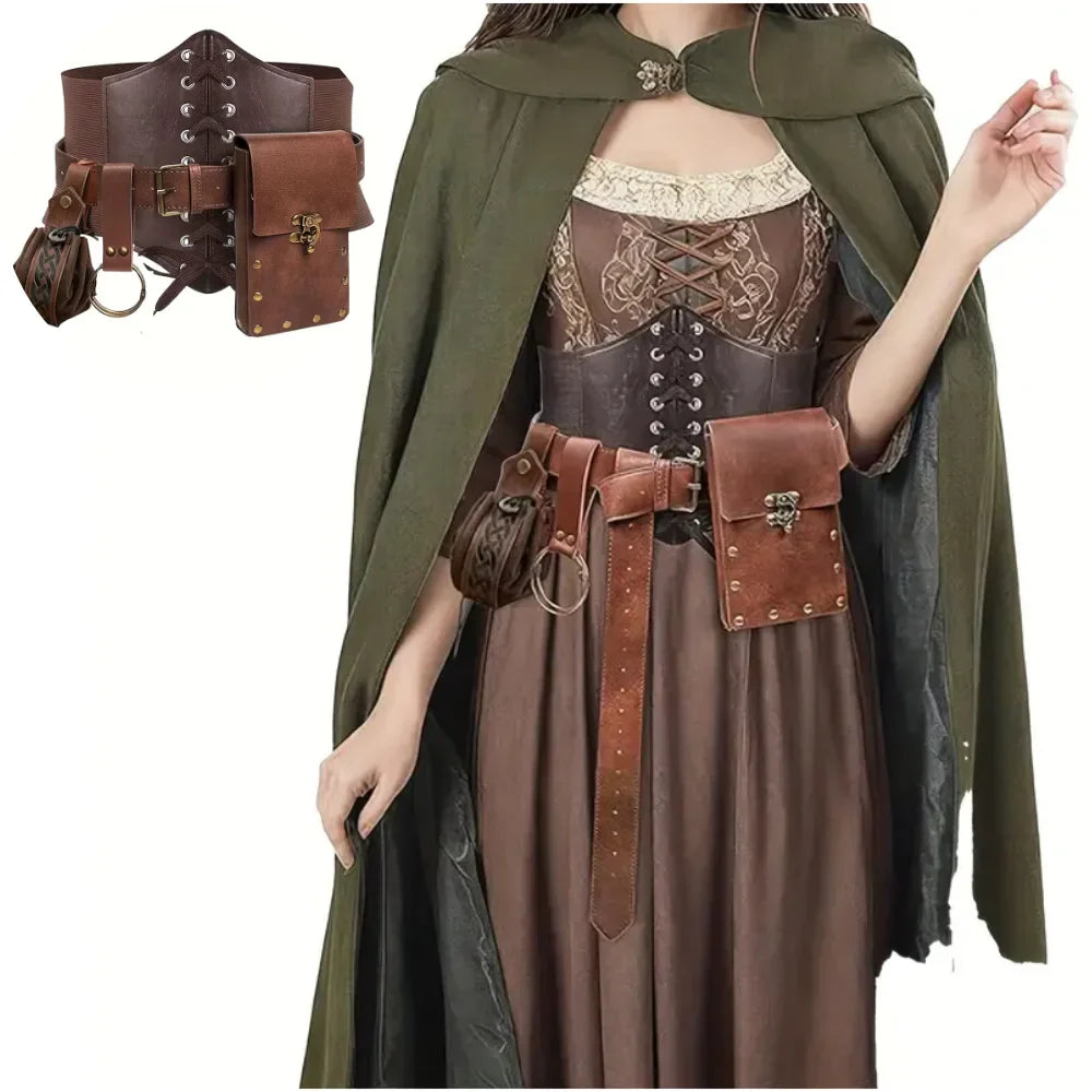 Medieval Steampunk Leather Waist Belt Pouch – Viking Knight Cosplay & Motorcycle Bag