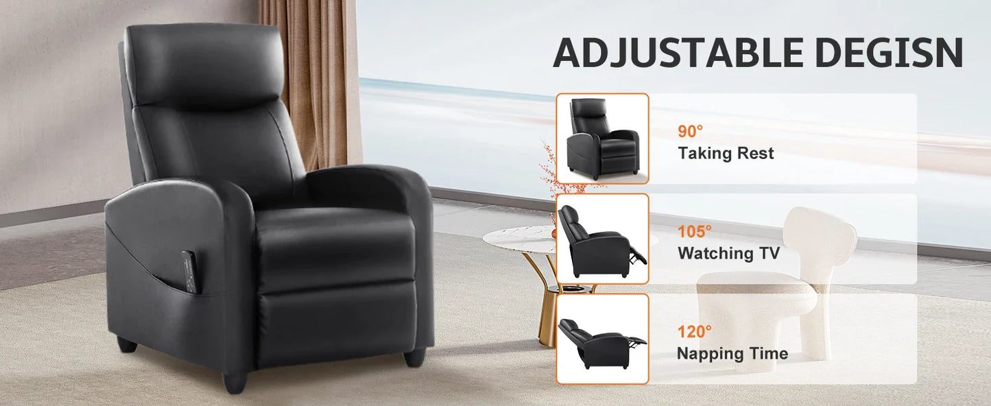 Recliner Massage Chair – Adjustable Fabric Sofa with Lumbar Support, Modern Padded Backrest for Living Room, Grey