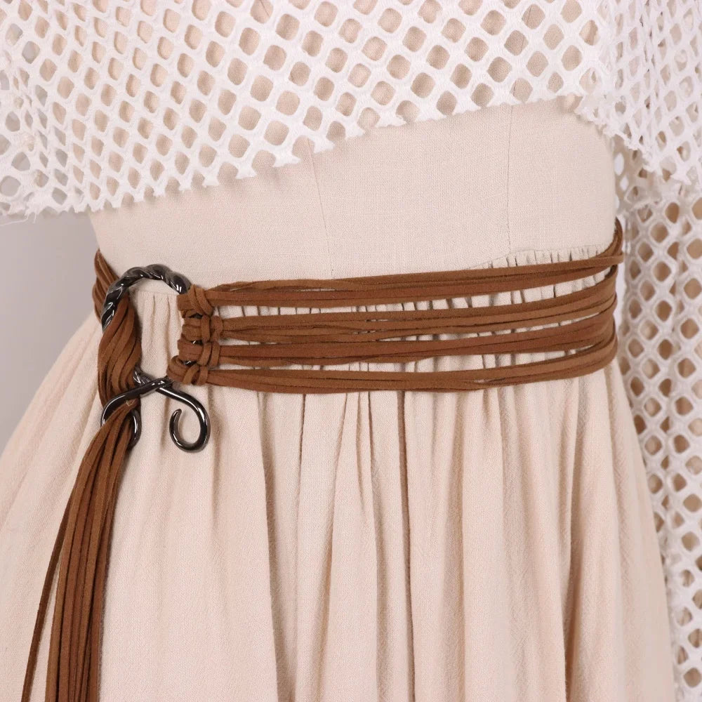 Women’s Bohemian Rope Belt - Adjustable Braided Waist Belt with Fringe and Loop Knot