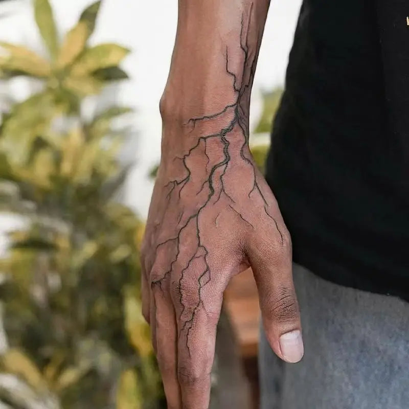Lightning Hand Back Tattoo Sticker — Waterproof Herbal Juice Semi-Permanent Fake Tattoo for Arms & Legs