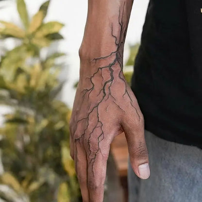 Lightning Hand Back Tattoo Sticker — Waterproof Herbal Juice Semi-Permanent Fake Tattoo for Arms & Legs