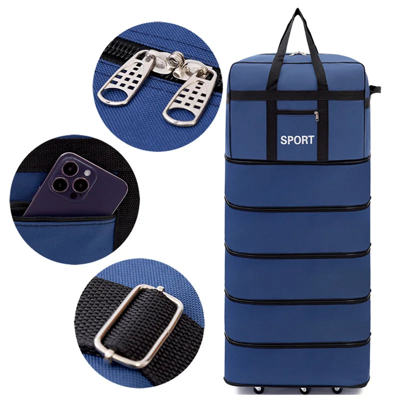5-Layer Folding Wheeled Travel Bag – Large Capacity Waterproof Durable Luggage for Weekend Trips & Overnight Travel
