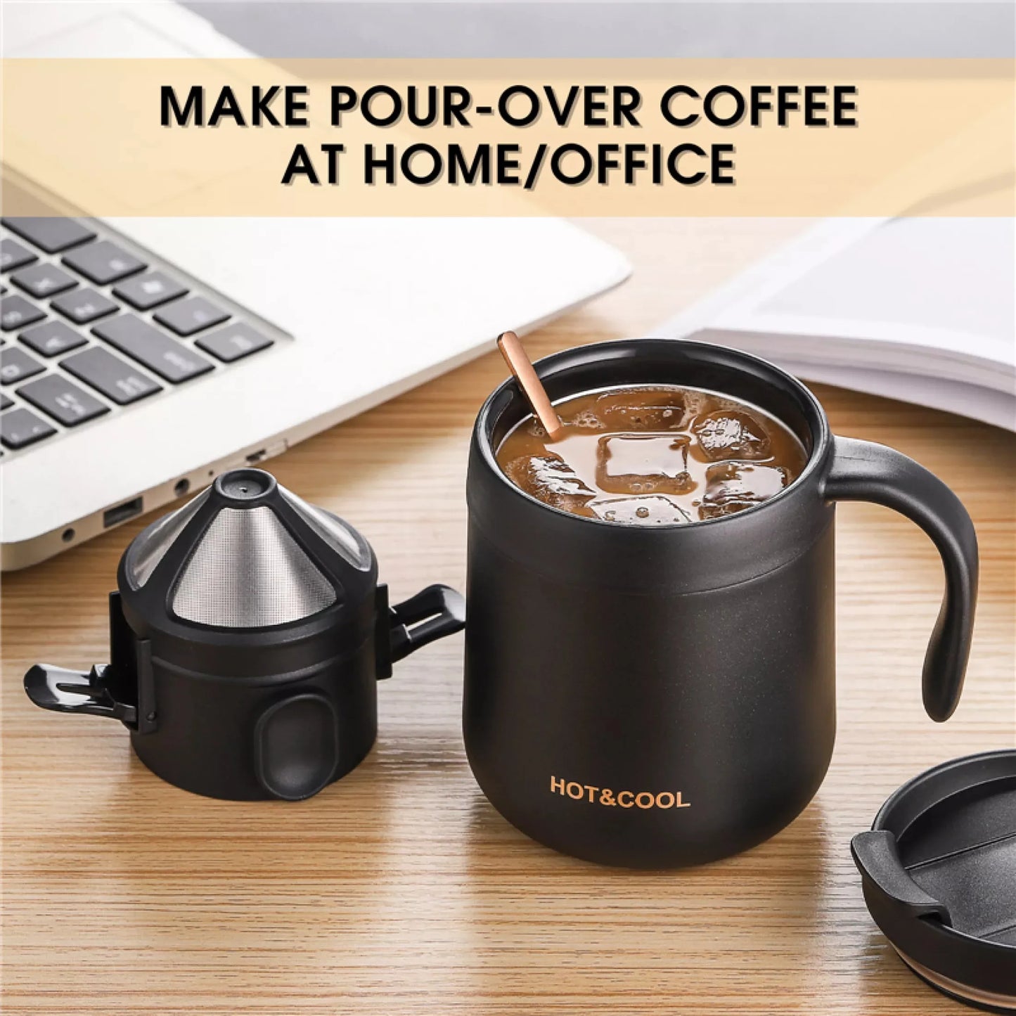 304 Stainless Steel Portable Coffee Filter – Reusable Drip Coffee Tea Holder Mug Set with Coffee Pot & Dripper