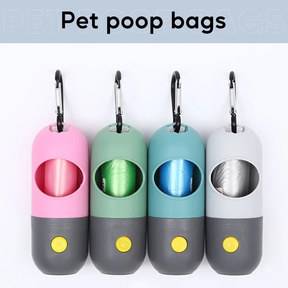 LED Light Dog Poop Bags Dispenser - Degradable Waste Bag for Outdoor Pet Cleanup - Portable Dog Cat Cleaning Supplies and Accessories