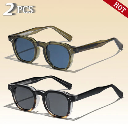 CATERSIDE Retro Punk Square Sunglasses – 2-Piece Fashion Set for Men & Women, Party & Festival Gift Glasses