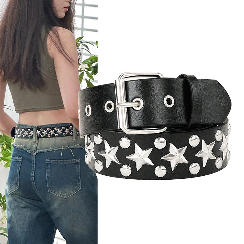 Punk Girl Bullet Rivet Belt — Goth-Inspired Leather Waistband, Fashionable Statement Accessory