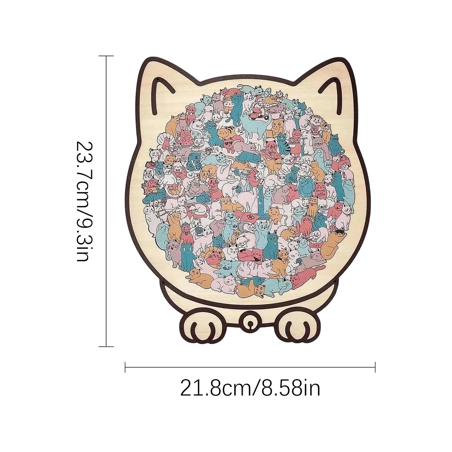 135-Piece Cat-Shaped Wooden Jigsaw Puzzle – Unique Irregular Puzzle Game for Cat Lovers, Birthday & Xmas Gift