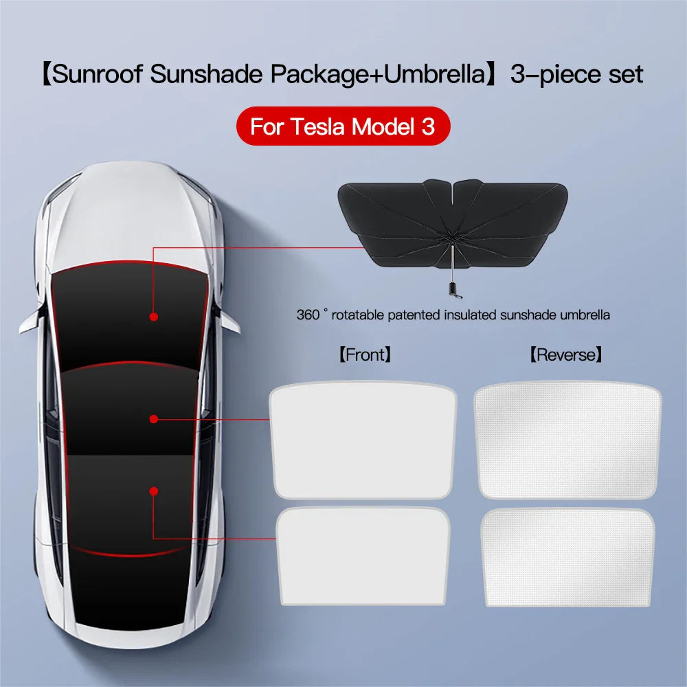 YZ Sun Visor Upgrade for Tesla Model 3 & Y Highland 2021-2024 – Ice Cloth Buckle Sunshade for Glass Roof & Skylight