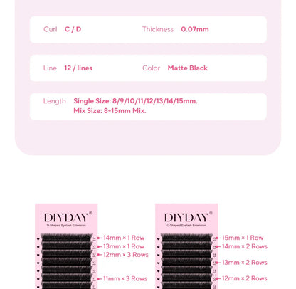 DIYDAY U-Shaped 3D Volume Eyelash Extensions — Easy-Apply Natural Wispy U YY Shape Faux Mink Lashes for Makeup