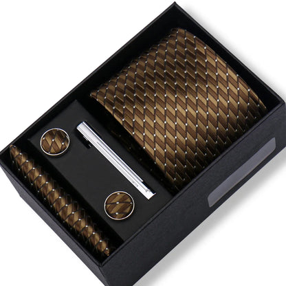 Men’s Green Business Tie Set - Premium Necktie with Hanky, Cufflinks & Tie Clip Gift Box for Wedding Formal Wear