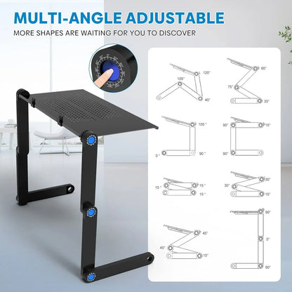 Adjustable Aluminum Laptop Stand & Lap Desk with Mouse Pad – Portable Cooling Riser Table for Bed & Desktop
