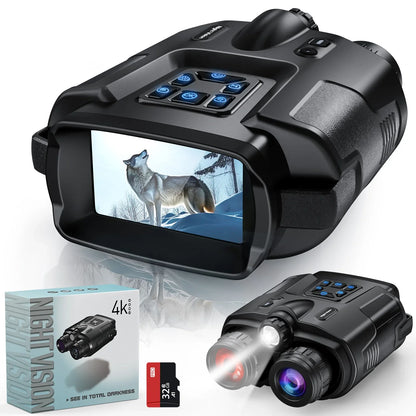 4K Night Vision Binoculars with 32GB, 8X Digital Zoom & Infrared Goggles – 3” Screen Tactical Hunting & Camping