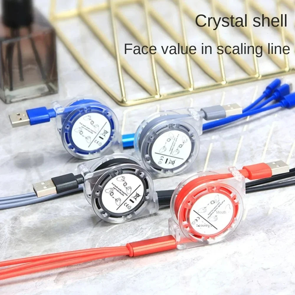 3-in-1 Retractable USB Data Cable – Fast Charging for iPhone, Type-C & Micro USB, Compatible with Android, Xiaomi, Huawei, Samsung