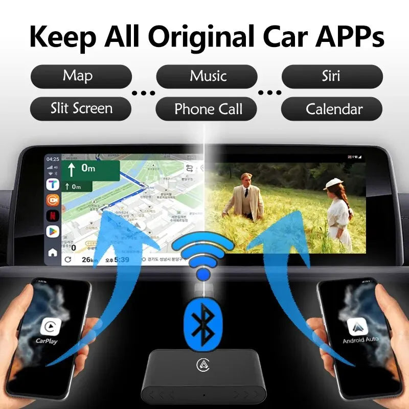 New 2-in-1 CarPlay & Android Auto Mini Box - Wireless CarPlay Adapter | Wired to Wireless Conversion | USB/Type-C Dongle | Plug & Play
