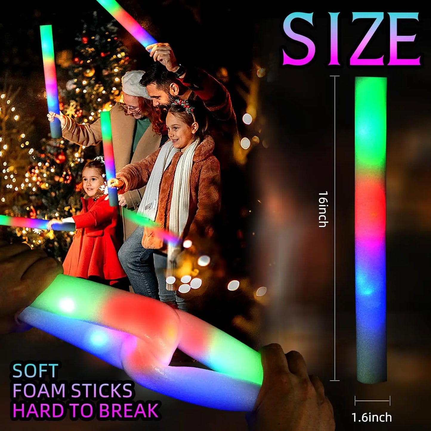 30Pcs Foam Glow Sticks – Colorful LED Flashing Glow Sticks with 3 Modes for Parties, Weddings & Concerts