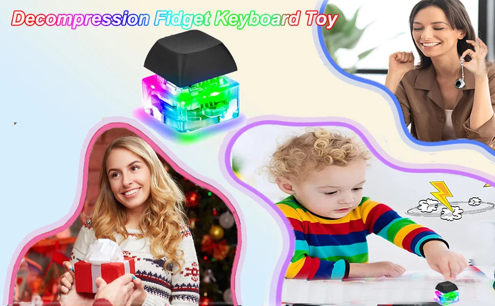 LED Keyboard Fidget Keychain – Stress Relief Finger Clicker Toy & Decompression Gift