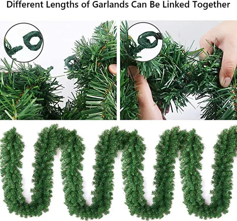 2.7M LED Rattan Christmas Garland – DIY Wreath for Stairs, Fireplace, Tree & Home Decoration