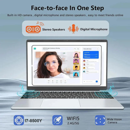 15.6" Laptop — Intel i7-8500Y, 16GB RAM, 1TB SSD, Windows 11 Pro Notebook with Fingerprint Unlock for Office & Gaming