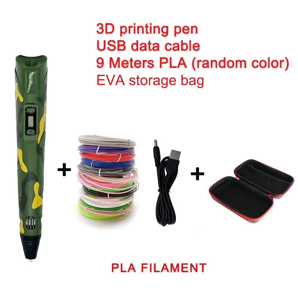 Electronic 3D Printing Pen with 9M PLA — High-Temperature 3D Graffiti Tool & Intelligent Toy Gift for Christmas & Birthday