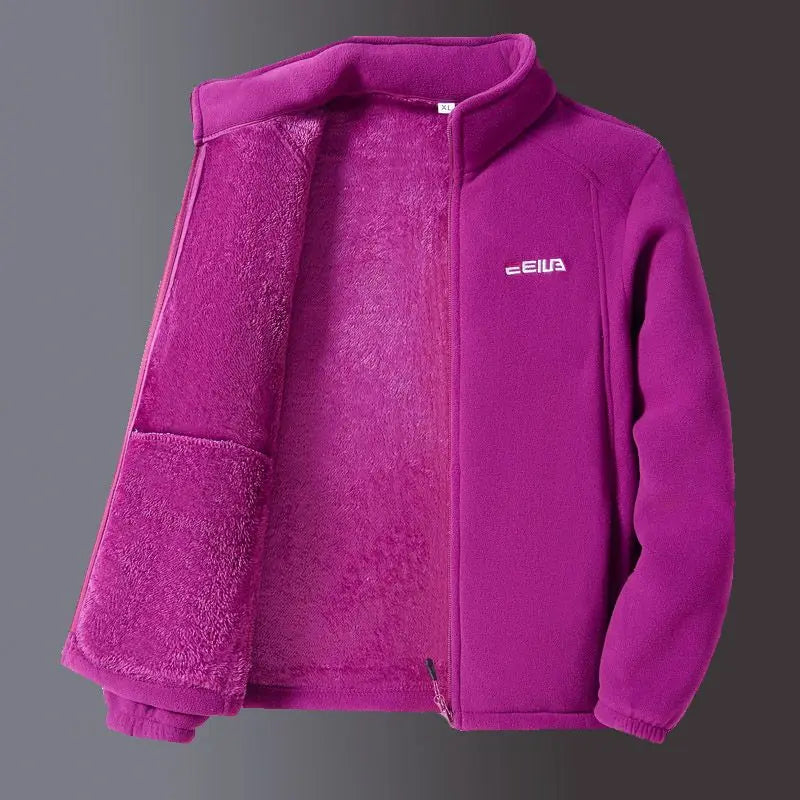 Women’s Lamb Velvet Zip-Up Jacket - Warm Embroidered Stand Collar Casual Sweatshirt