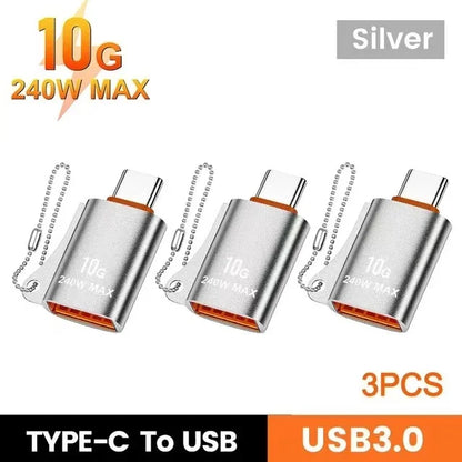 USB to Type-C Adapter — 10A OTG USB 3.0 Male to Female Converter for Fast Charging & Data Transfer, Compatible with MacBook, iPhone, Samsung