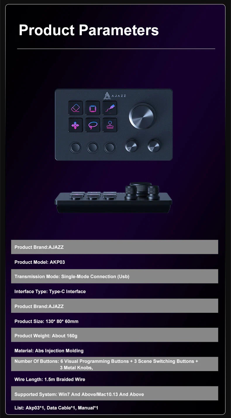 Ajazz AKP03E Desktop Helper Console – Programmable Macro Mini Keyboard with Custom Buttons for Multi-Scenario Use