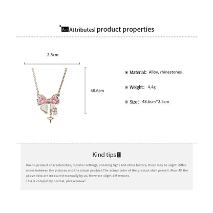 Sweet Pink Bow Necklace – Fashionable Rhinestone Star Pendant Clavicle Chain, Delicate Wedding Accessories for Women