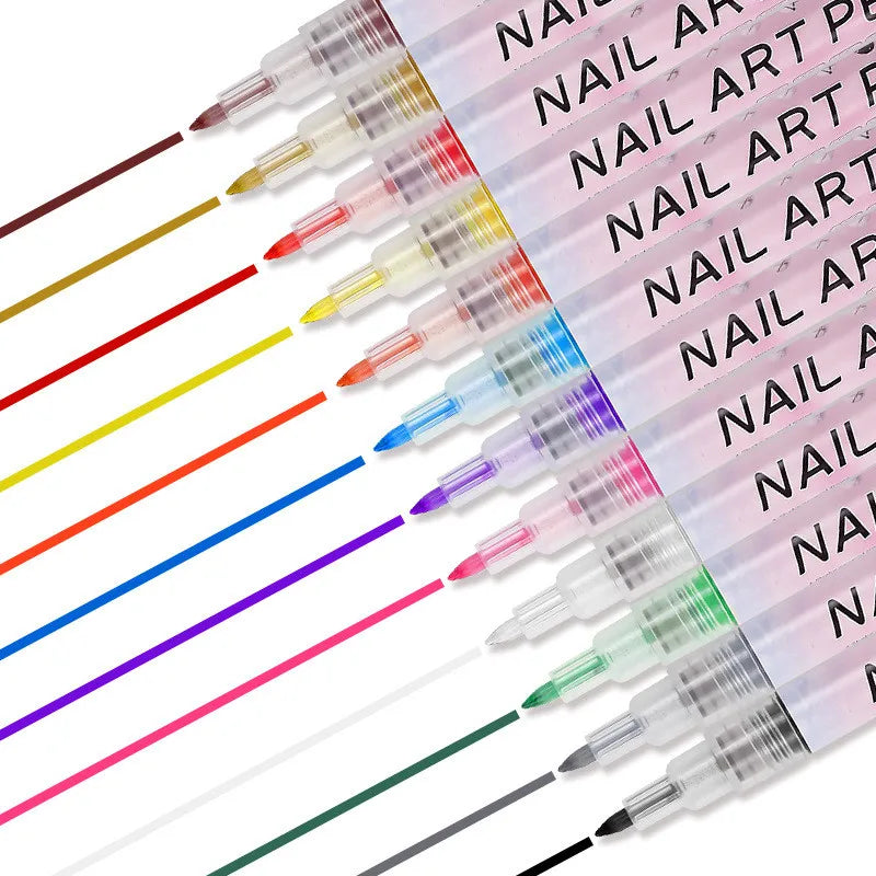12-Piece Colorful Waterproof Nail Art Pens – DIY 3D Manicure Drawing Pens for Abstract Line Painting and Nail Design