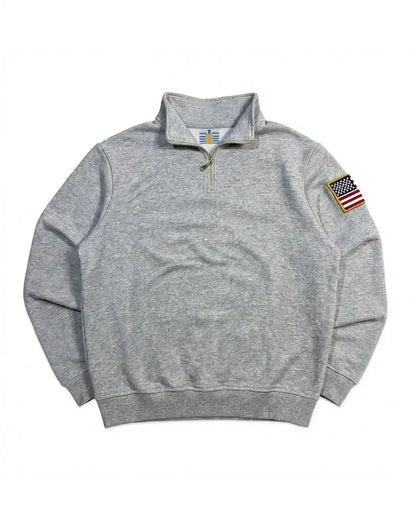 Men’s Y2K American Flag Embroidered Hoodie – Quarter Zip Streetwear Sweatshirt Navy Blue White Patch Sleeve Casual Pullover Sweater