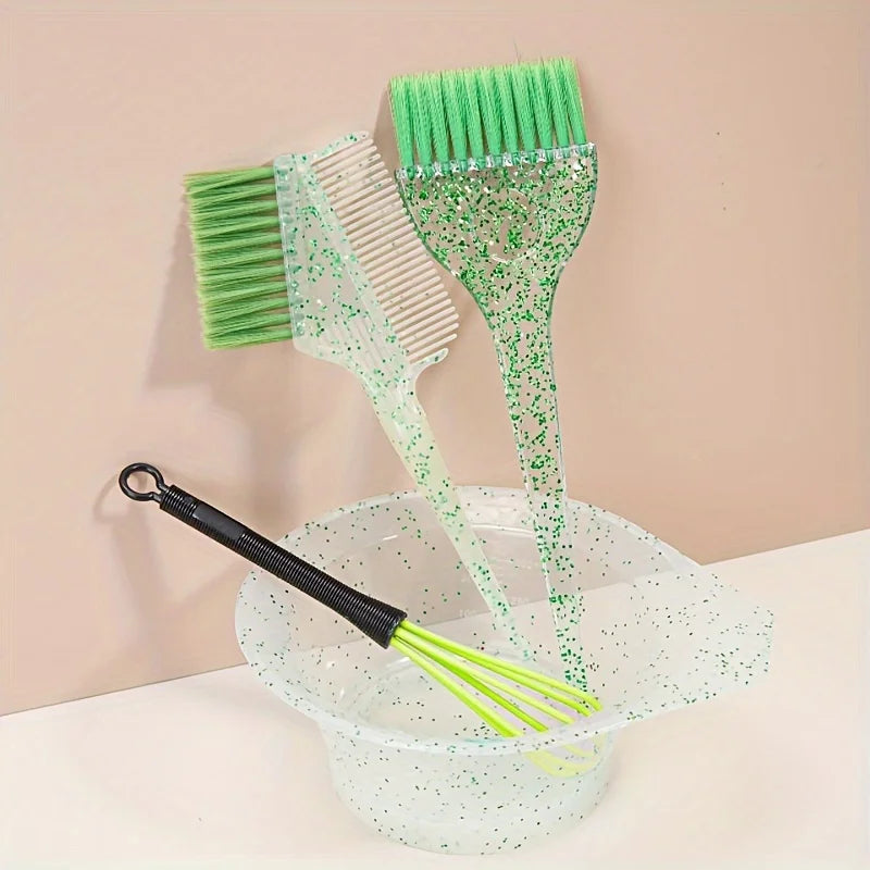 4pcs Hair Styling & Highlight Dyeing Set – Sparkling Comb, Oil Brush, Single-Sided Soft Hair Pearl Dyeing Brush