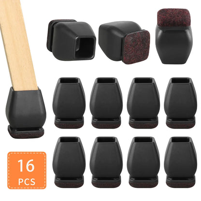16PCS Silicone Chair Leg Pads — Non-Slip Felt Furniture Floor Protectors for Noise Reduction & Scratch Prevention