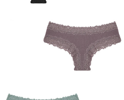 3PCS Lace Seamless Cotton Panties - Ribbed Brazilian Low Waist, Breathable Women’s Underwear, Plus Size Lingerie