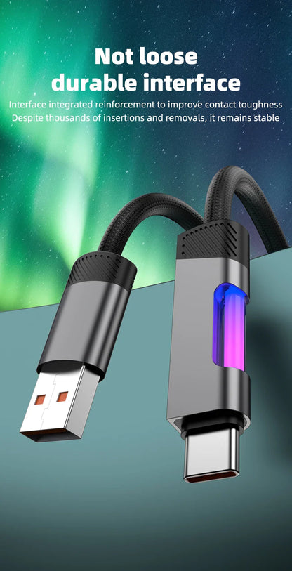 RGB Fast Charging Cable 120W 6A – USB Type-C Charge Cord with Ambient RGB Light