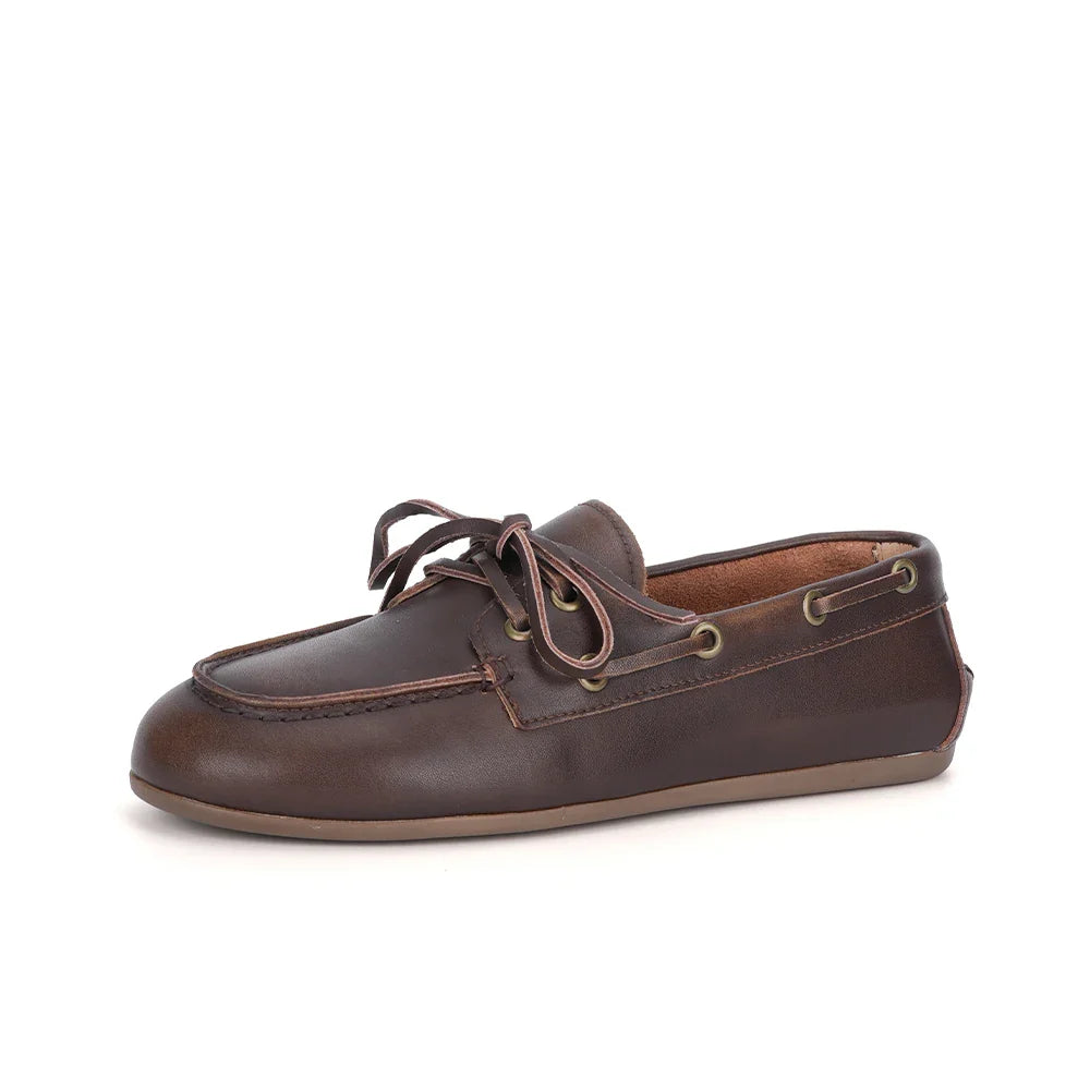 Smile Circle Women’s Genuine Leather Boat Shoes – Lace-Up Moccasins, Flat Casual Loafers