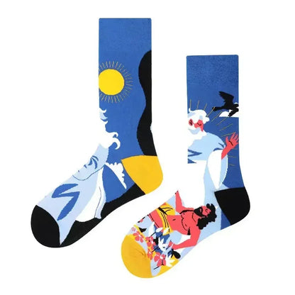 WY_New Asymmetrical Couples Mandarin Ducks Cotton Socks – Fashion Sports Colorful Medium & High Sleeve Unisex Crew Socks, Trendy Couple Gift Socks