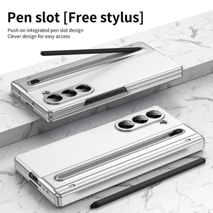 Slim Leather Case with Touch Pen for Samsung Galaxy Z Fold 6/5/W25/4/3 – Plated Hinge & Full Screen Protector Cover