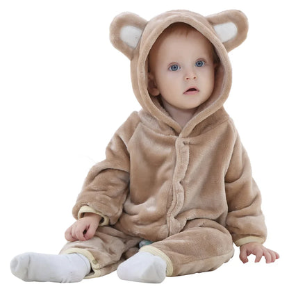 Cartoon Flannel Baby Romper – Unicorn, Rabbit & Dinosaur Pajamas, Cotton Kigurumi Jumpsuit for Boys & Girls