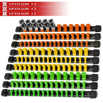 Socket Organizer Set - 1/4 3/8 1/2 Inch Socket Holder Trays for Tool Box Drawers & Storage Rails