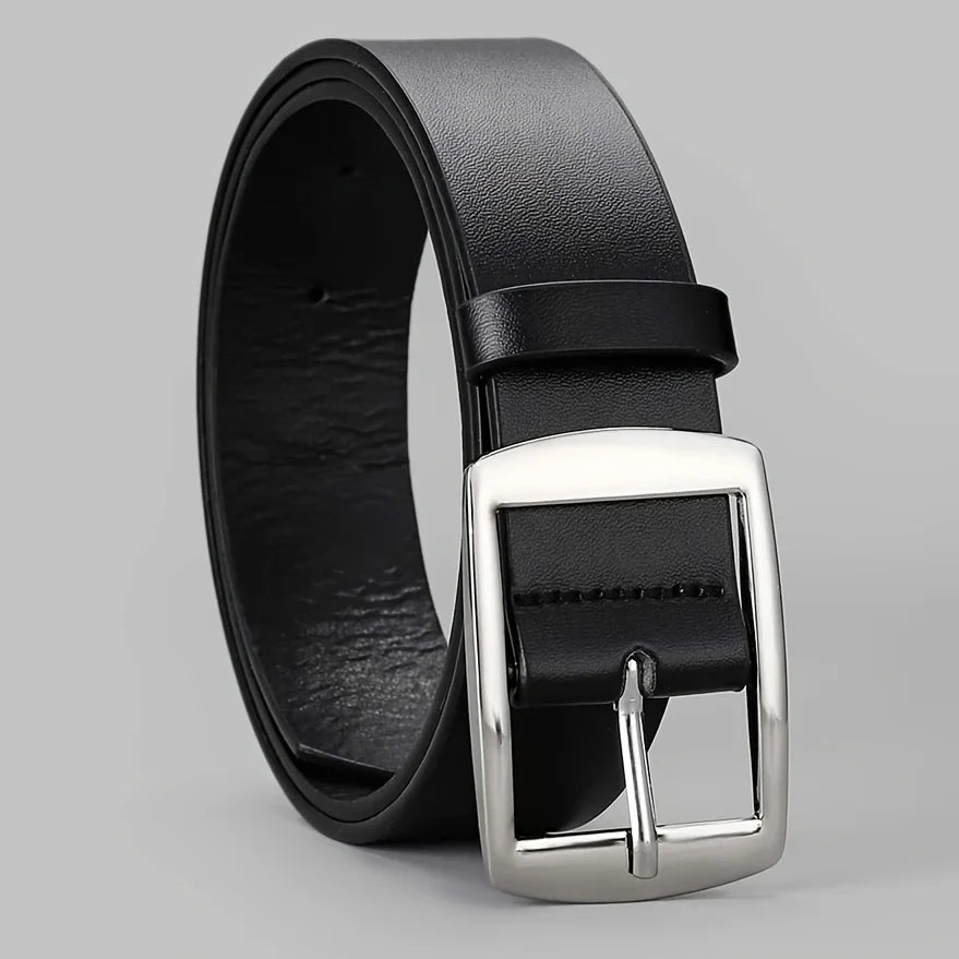 New Luxury Men’s PU Leather Belt – High-Quality Metal Pin Buckle Designer Waist Strap for Jeans, Plus Size