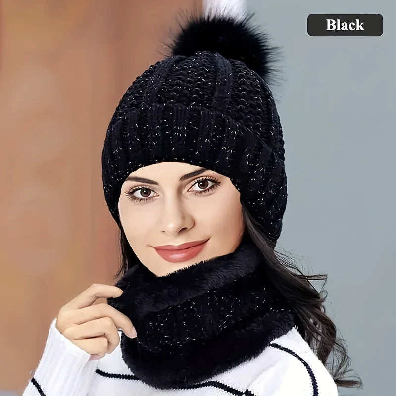 Winter Warm Knit Hat Set – Thick Plush Windproof Cold Weather Casual Hat