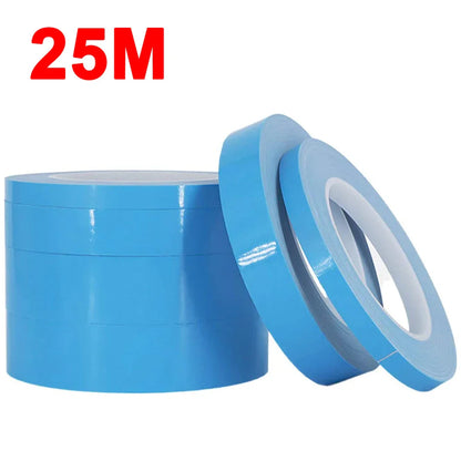 25M Double-Sided Thermal Conductive Tape, Blue Heat Transfer Adhesive Cooling Tape for CPU, GPU, and Heatsinks, 5-25mm Width