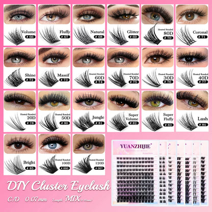 DIY 144 Cluster Lashes YUANZHIJIE – Natural C/D Curl Segmented Mink Individual Eyelash Extensions Kit for Home Makeup & Professional Volume Look (Free Shipping)