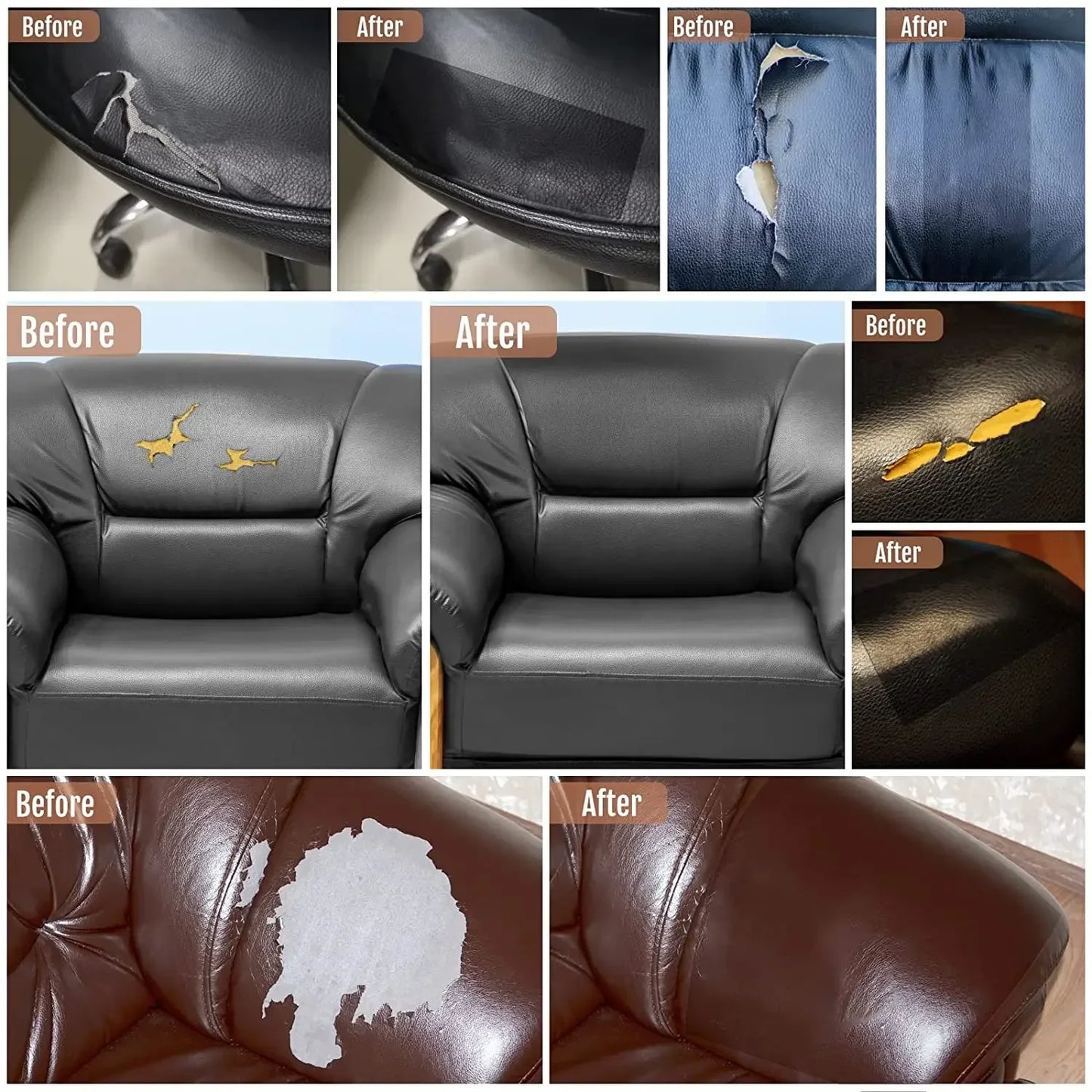 100x137cm Black Self-Adhesive Leather Repair Tape – DIY Sticky Patch for Sofa & Leather Repairs