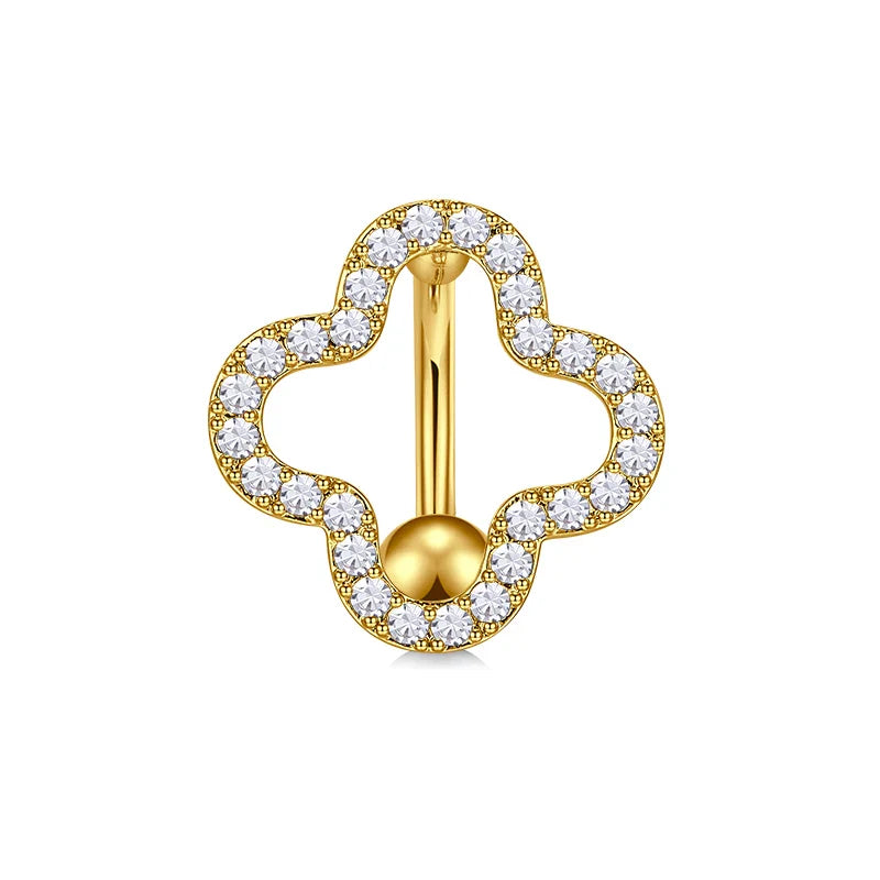 Trendy Women’s Belly Button Ring – Stainless Steel Dangle Navel Piercing with Crystal Flower Punk Jewelry
