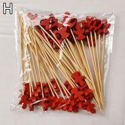 50PCS Christmas Bamboo Cocktail Picks – Santa, Snowflake & Tree Toothpicks for Drinks, Fruits, Desserts & Holiday Party Decorations 2024