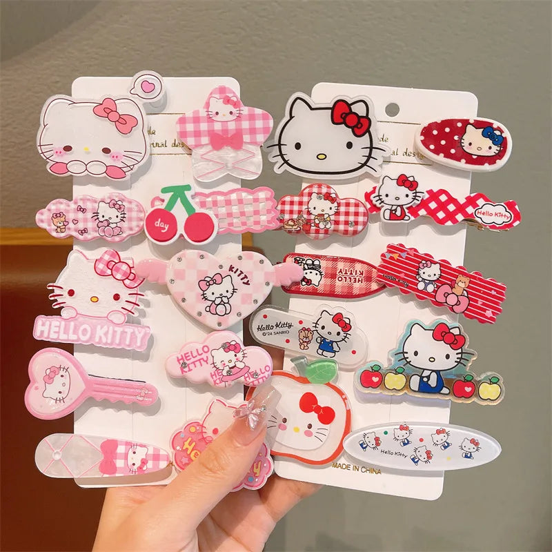 10PCS Children’s Hair Clips — Hello Kitty Cute Headwear for Girls & Kids