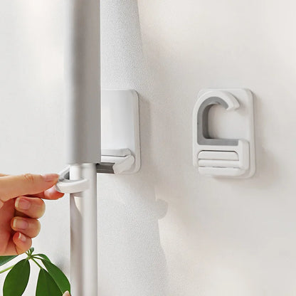 Self-Adhesive Wall Mount Broom Mop Clip Holder - Kitchen & Bathroom Storage Organizer Rack for Brooms, Brushes, and Mops - Multi-Purpose Hook