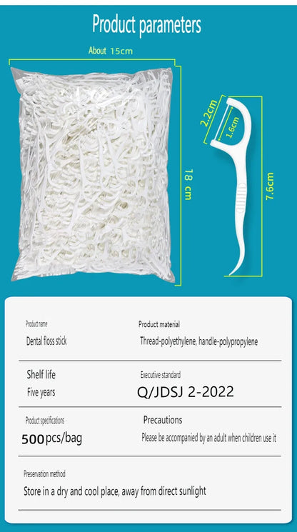 500PCS Bagged Polymer Dental Floss Picks – Teeth Cleaning & Oral Hygiene Care