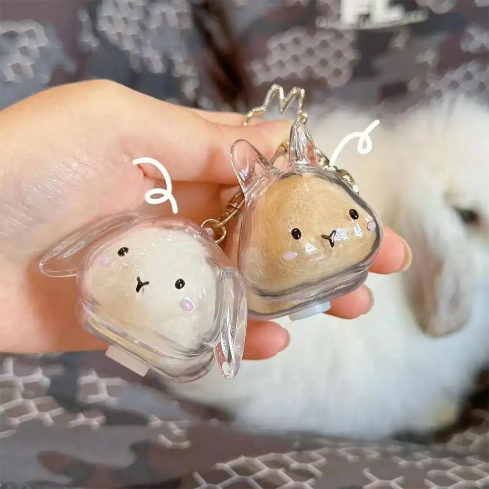 Cute Rabbit-Shaped Transparent Fur Storage Box — Hair & Pet Fur Keychain Capsule